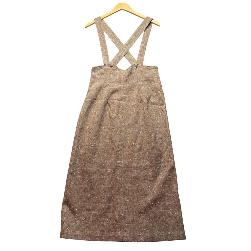 Vintage Jumper Dress Womens Brown Tweed Rainbow Fleck Cross Back Pinafore Midi